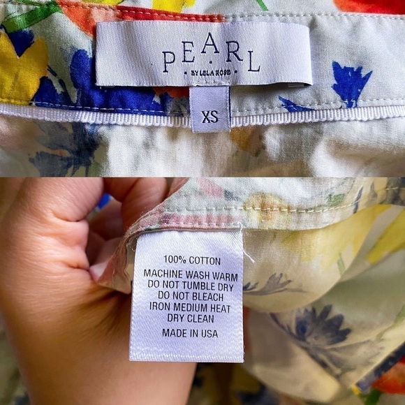 Pearl Lela Rose Dress Floral Poplin Flounce Hem Shirtdress Blue Multi XS GUC - Picture 8 of 9